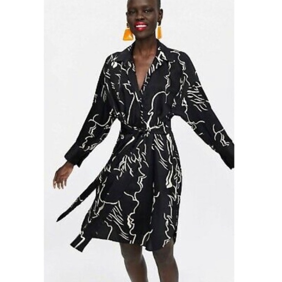 Zara Dresses & Skirts - Zara Black Abstract Print Tunic Midi Dress size S